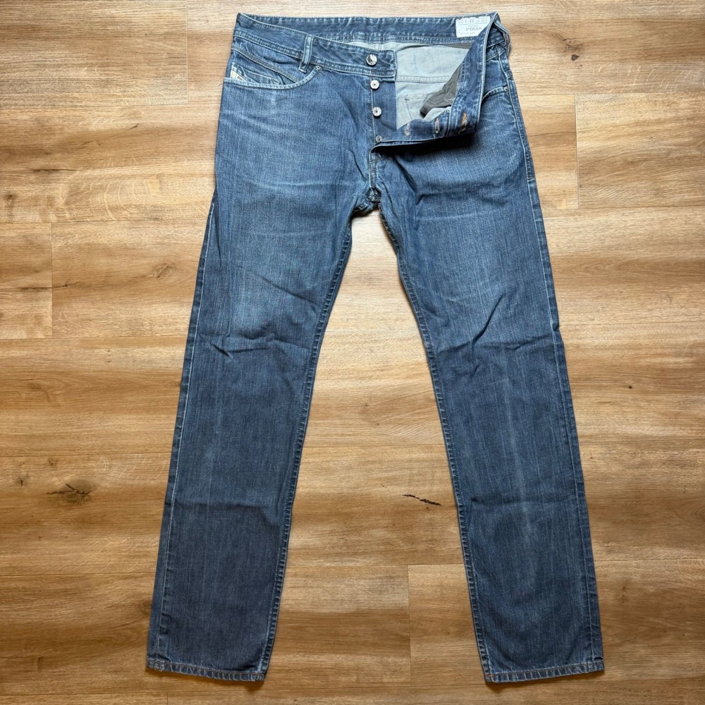 Diesel Poiak Jeans Mens 31x32 Blue Slim Tapered Button Fly Denim Wash 0088Z